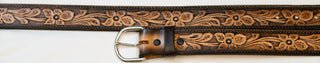 Flower, brown, leather belt, kids, adults, handmade, name belt, with removable utility buckle