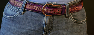 Butterfly, flowers, purple, leather belt, kids, adults, handmade, name belt, with removable utility buckle